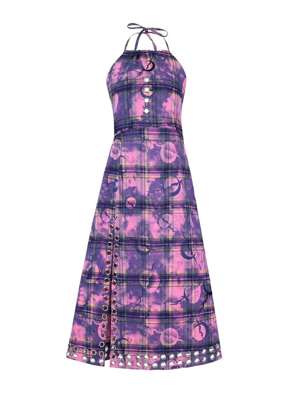 PINKSPINK Dusty Pink Cutout Metal Check Tie Women's Cotton Halter Maxi Dresses