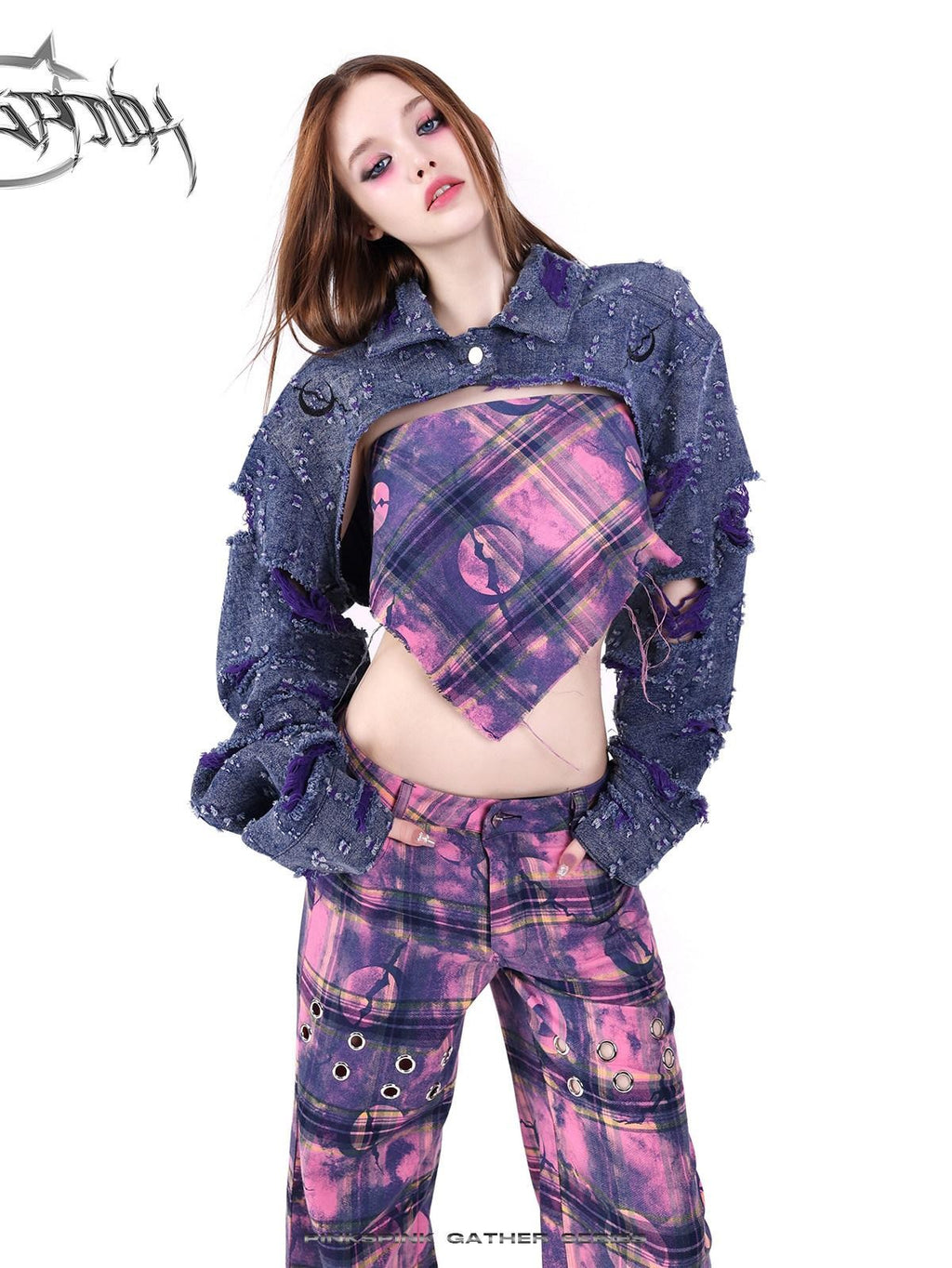 PINKSPINK Dusty Pink Metal Hardware Plaid Zipper Street Women's Straight-leg Pants