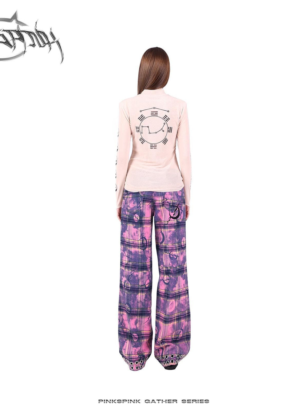 PINKSPINK Dusty Pink Metal Hardware Plaid Zipper Street Women's Straight-leg Pants