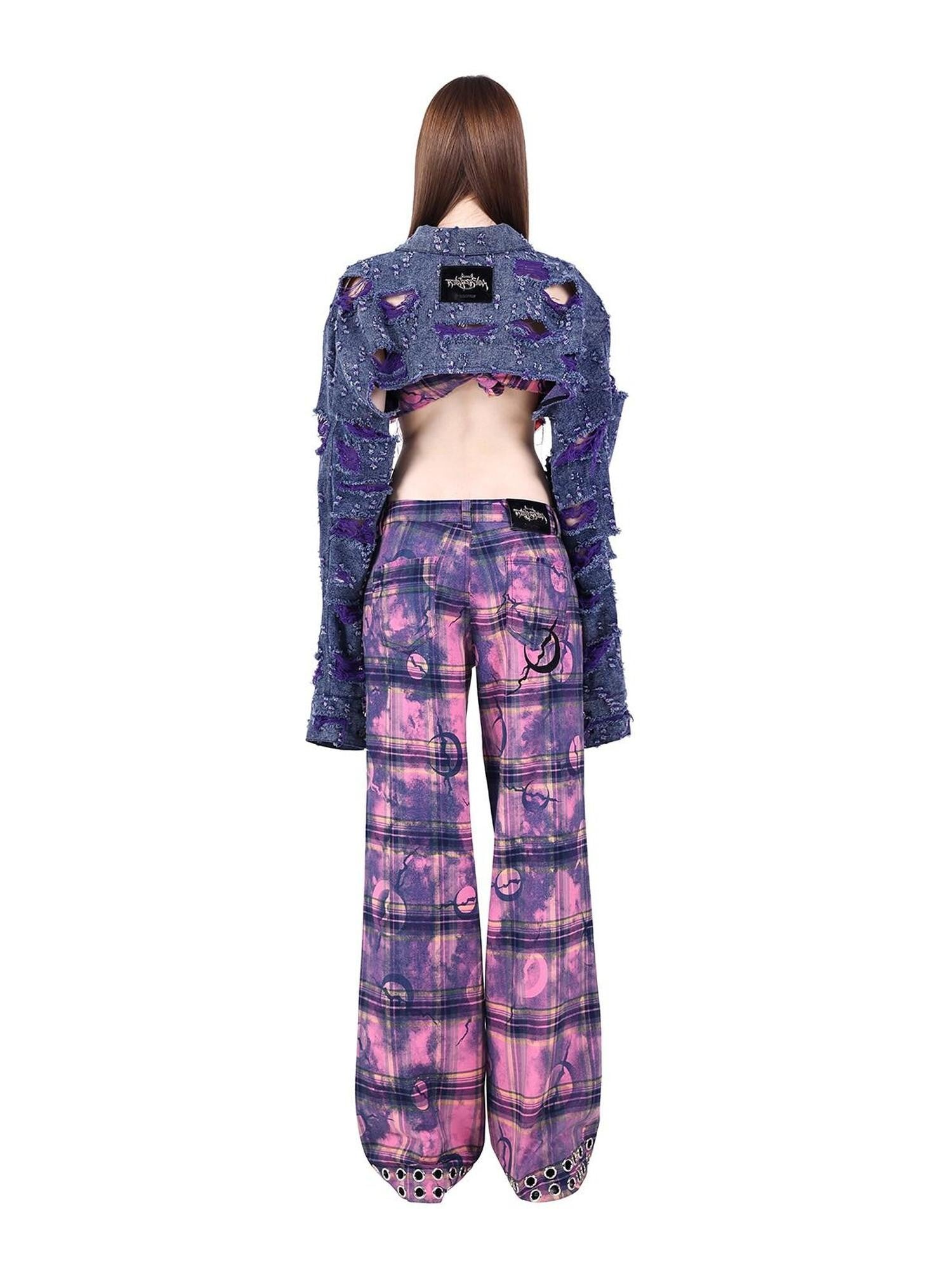 PINKSPINK Dusty Pink Metal Hardware Plaid Zipper Street Women's Straight-leg Pants