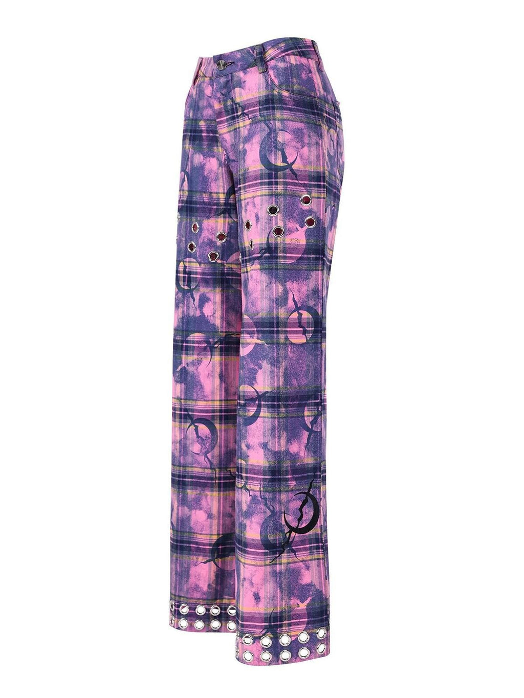 PINKSPINK Dusty Pink Metal Hardware Plaid Zipper Street Women's Straight-leg Pants
