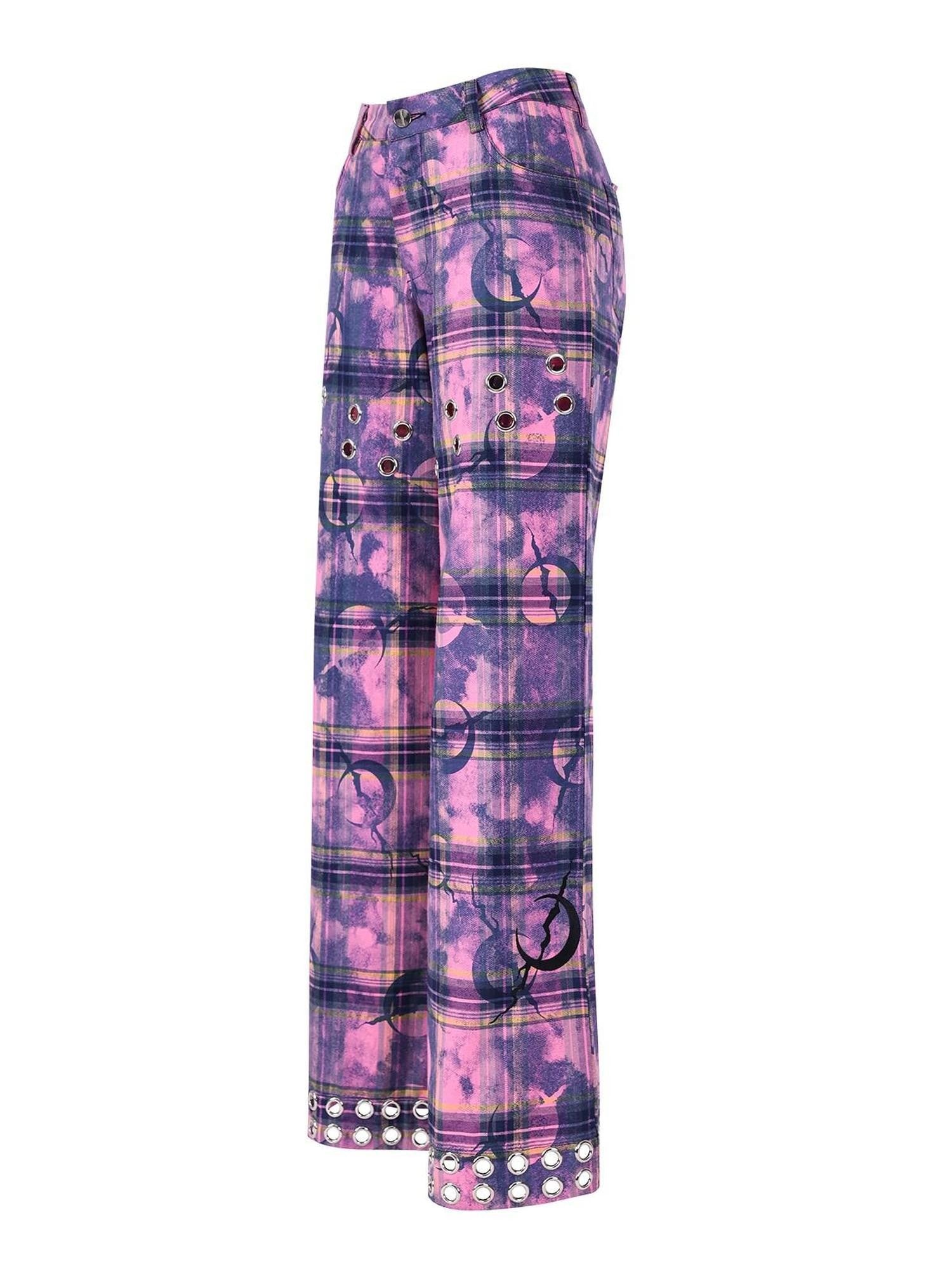PINKSPINK Dusty Pink Metal Hardware Plaid Zipper Street Women's Straight-leg Pants