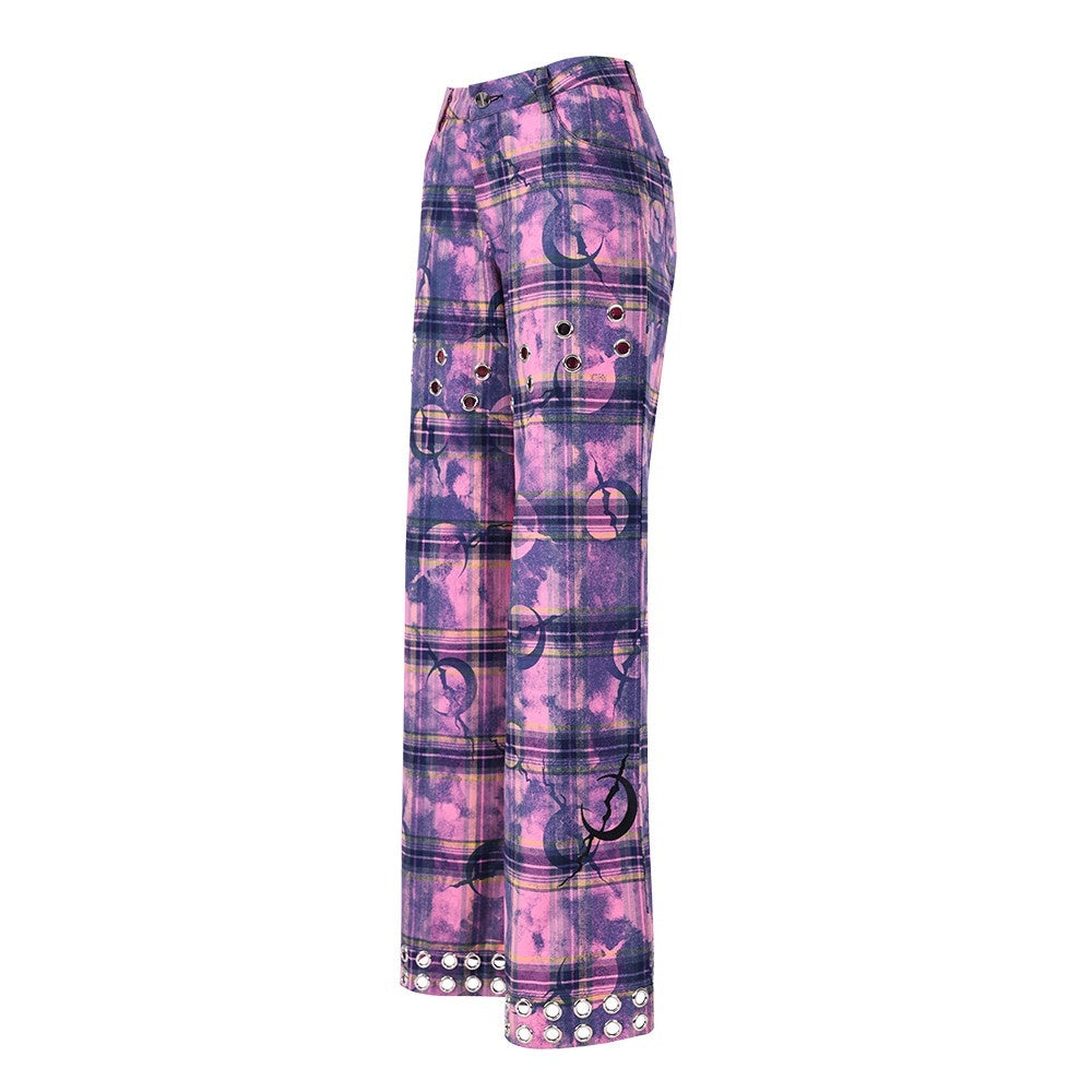 PINKSPINK_Dusty_Pink_Plaid_Metallic_Structure_Zipper_Low_Rise_Women's_Straight-leg_Pants_716334753467_MISSTT