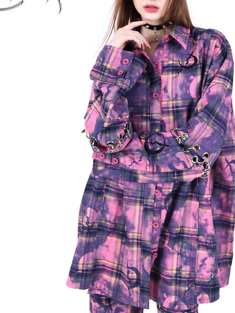 PINKSPINK Dusty Pink Plaid Metallic Structure Zipper Low Rise Women's Straight-leg Pants