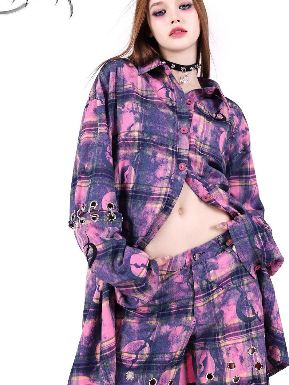 PINKSPINK Dusty Pink Plaid Metallic Structure Zipper Low Rise Women's Straight-leg Pants