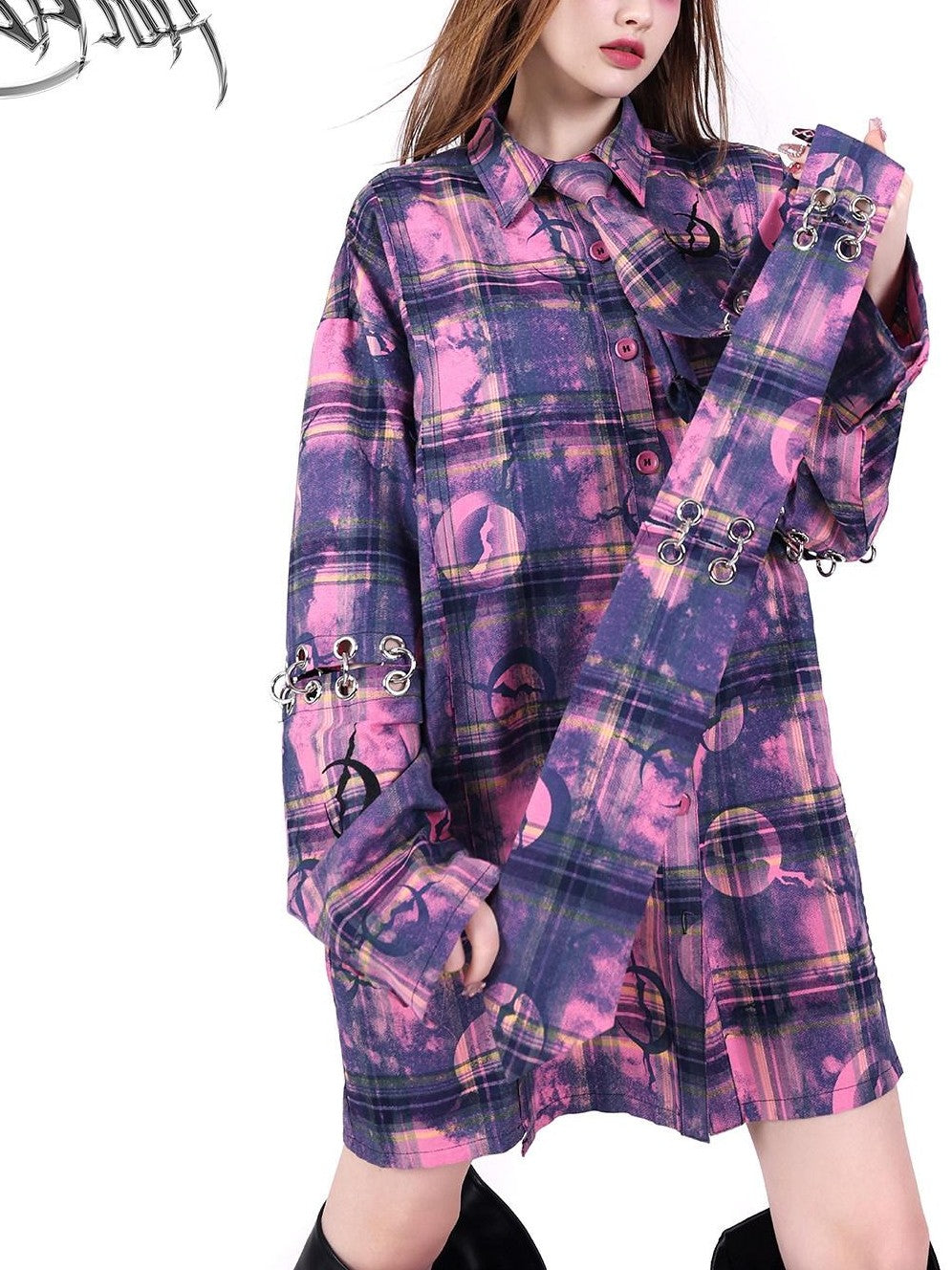 PINKSPINK Dusty Pink Structural Connected Arrow Plaid Women's Extra Long Neckties