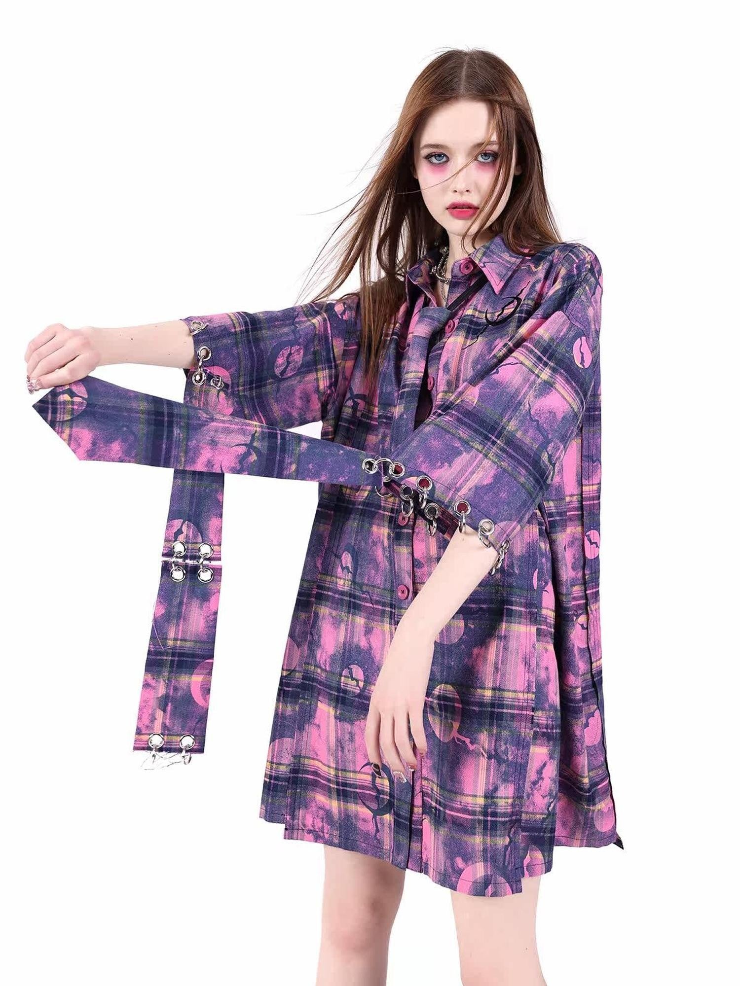 PINKSPINK Dusty Pink Structural Connected Arrow Plaid Women's Extra Long Neckties
