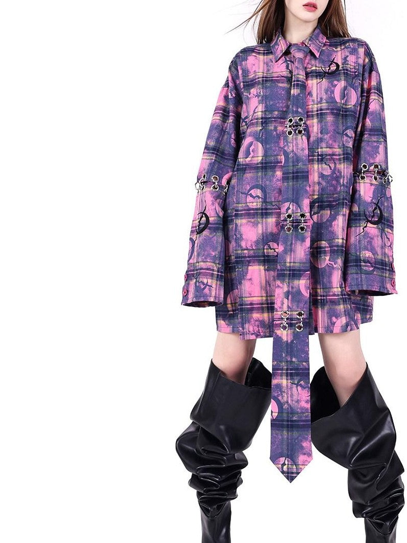 PINKSPINK Dusty Pink Structural Connected Arrow Plaid Women's Extra Long Neckties