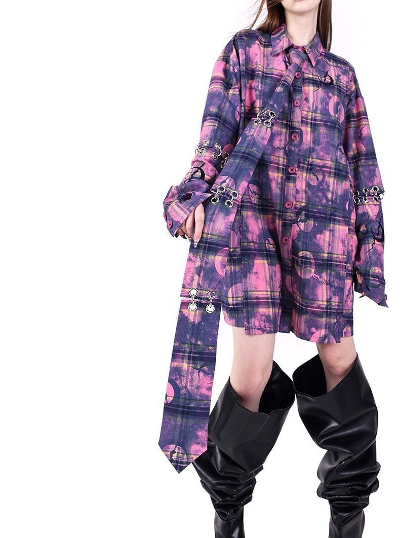 PINKSPINK Dusty Pink Structural Connected Arrow Plaid Women's Extra Long Neckties