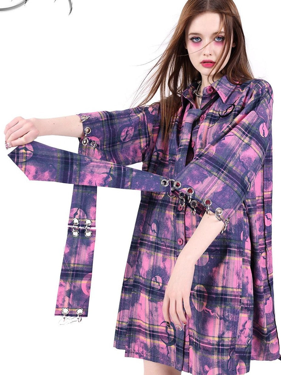 PINKSPINK Dusty Pink Structural Connected Arrow Plaid Women's Extra Long Neckties