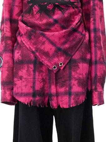 PINKSPINK Dusty Pink Studded Distressed Punk Plaid Women's Cotton Blend Overshirts