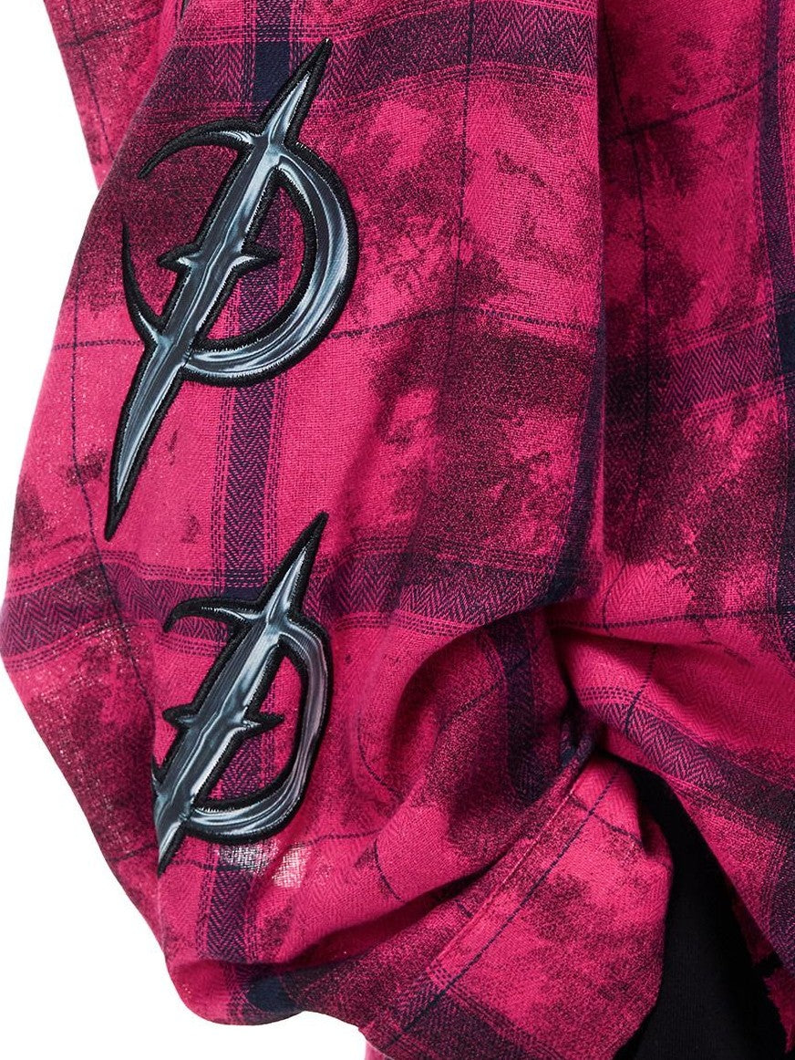PINKSPINK Dusty Pink Studded Distressed Punk Plaid Women's Cotton Blend Overshirts
