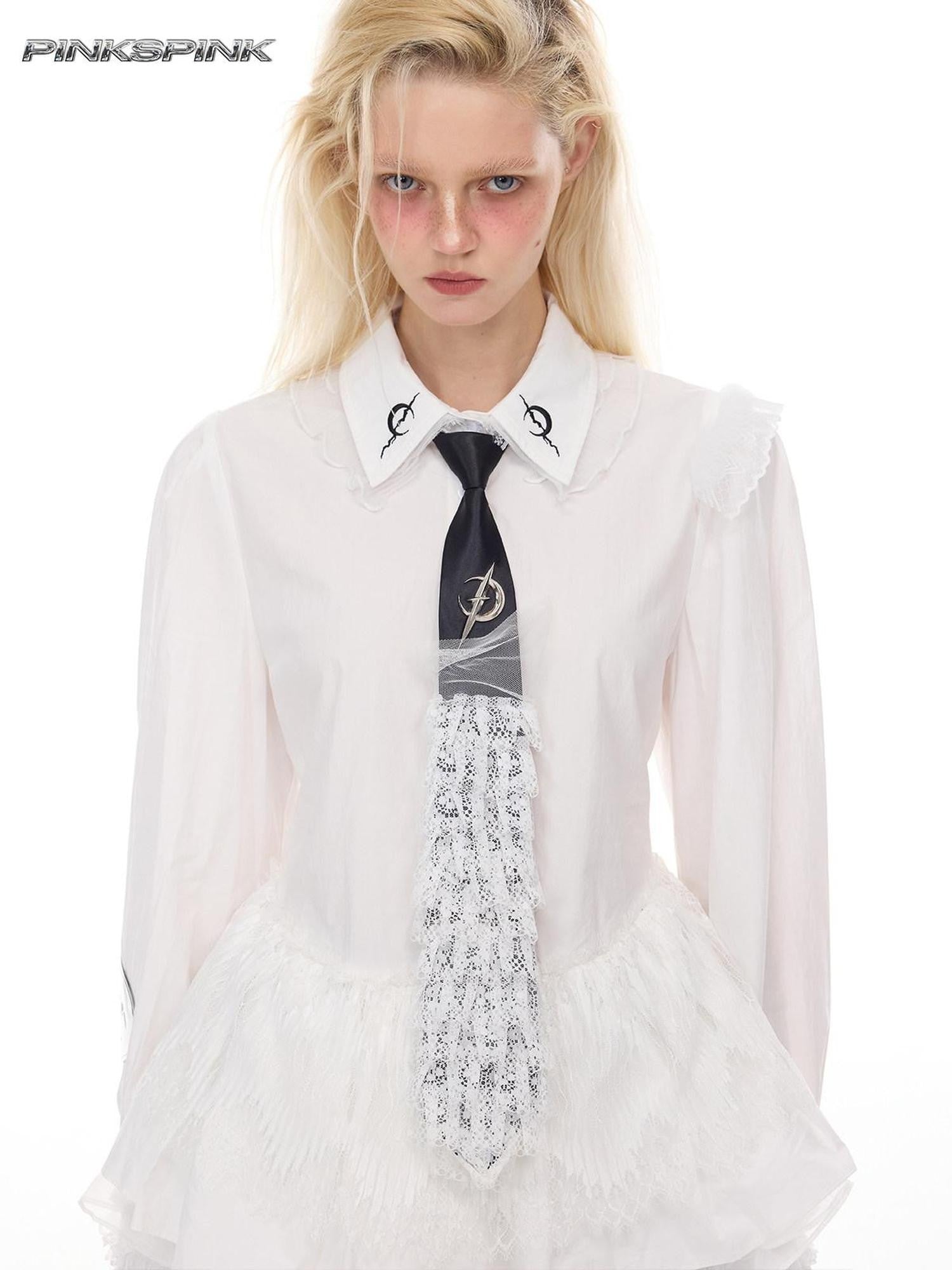 PINKSPINK Electric Lunar Punk Ballet Lace Geometric Soft Hard Contrast Women's Neckties
