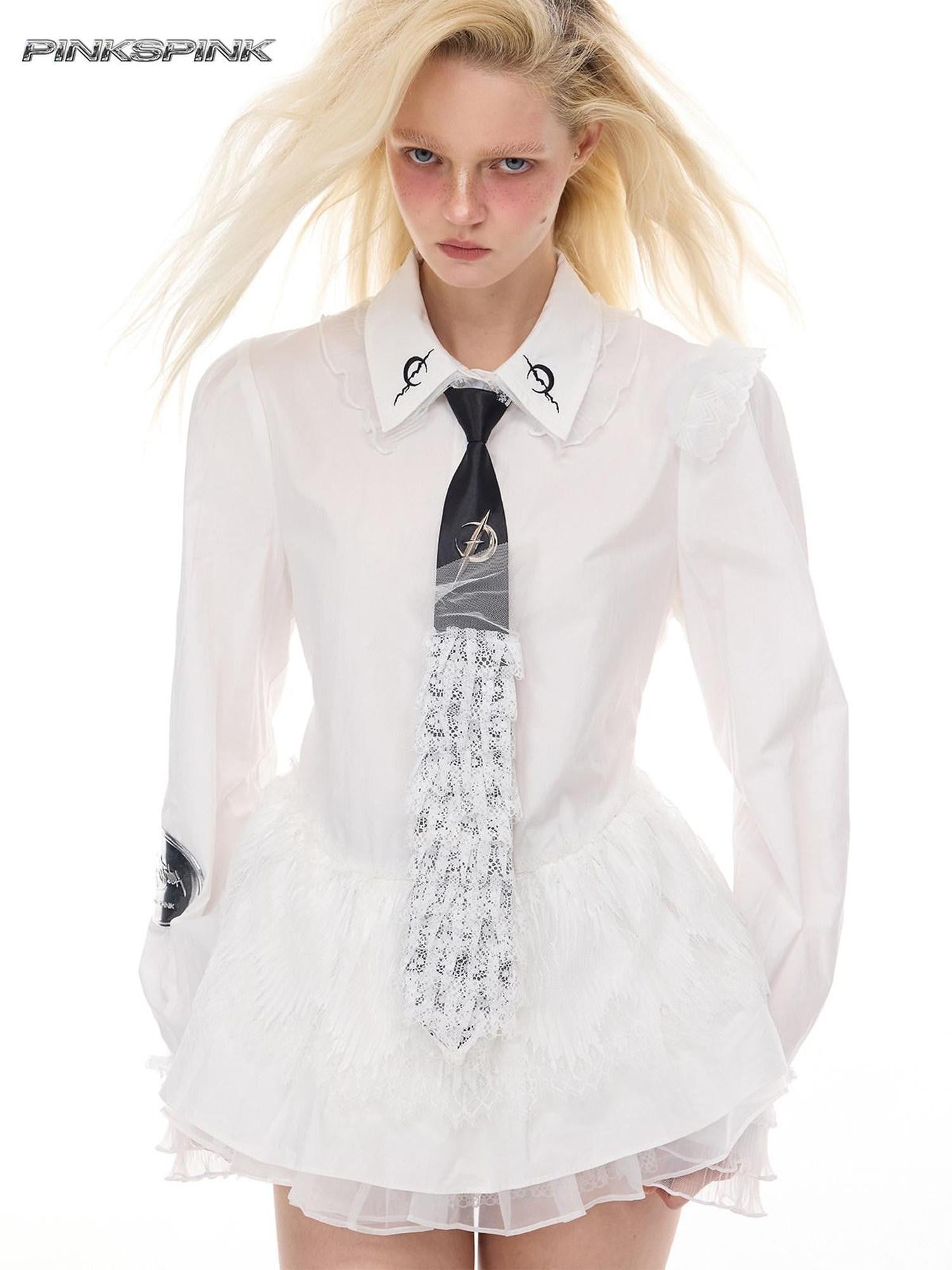 PINKSPINK Electric Lunar Punk Ballet Lace Geometric Soft Hard Contrast Women's Neckties