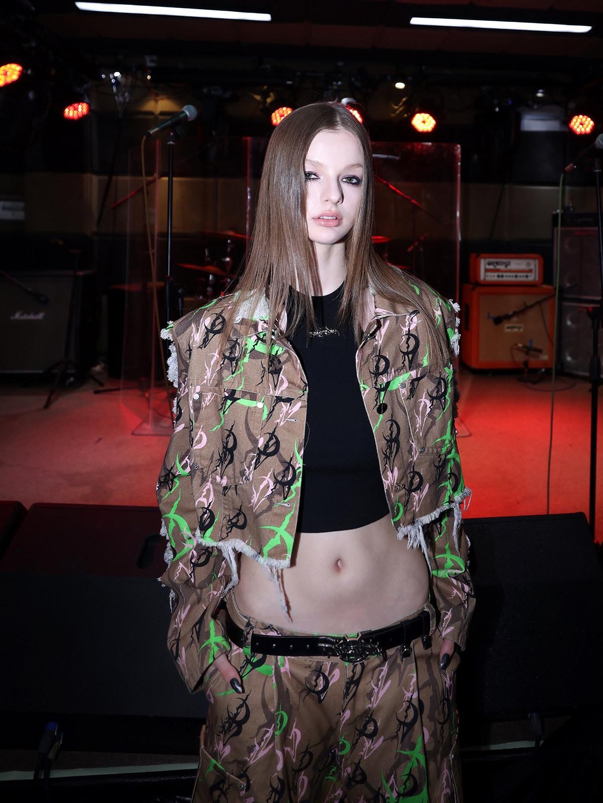 PINKSPINK Electric Moon Camo 3d Sculpted Pocket Baggy Zip Fly Women's Cotton Flare Pants