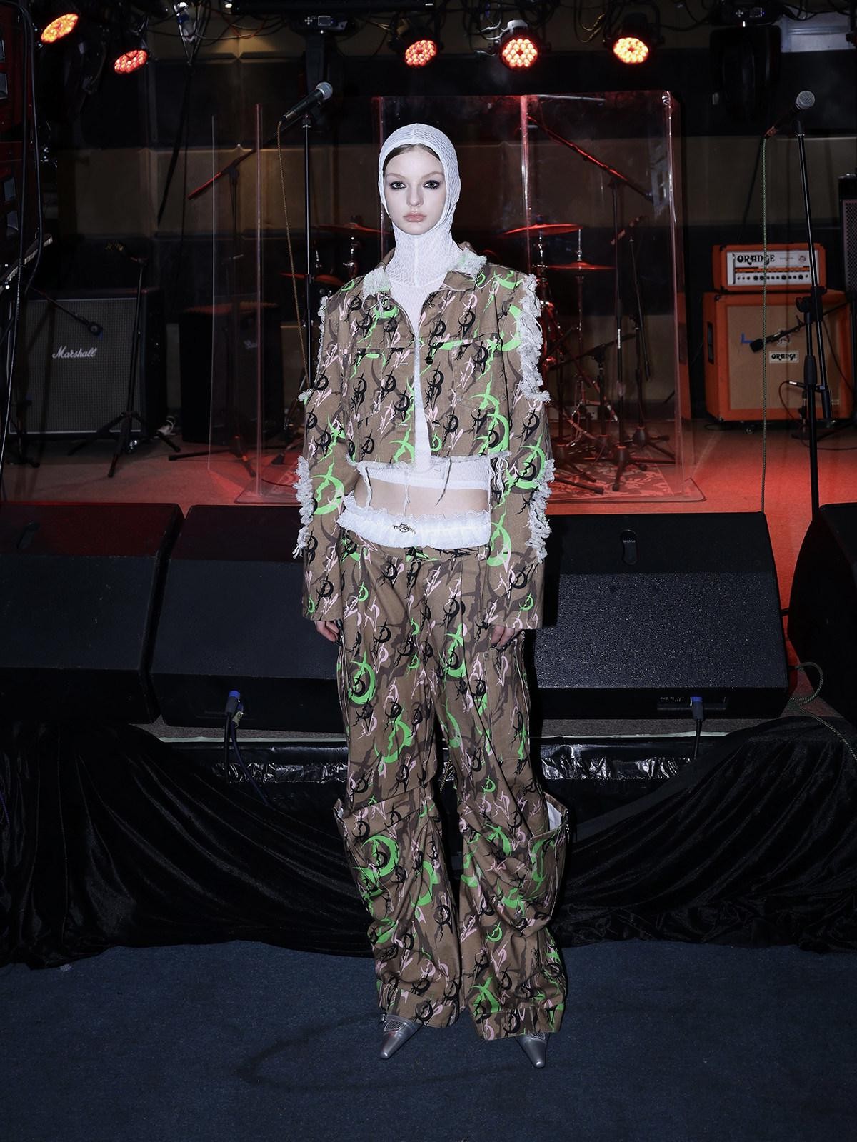 PINKSPINK Electric Moon Camo 3d Sculpted Pocket Baggy Zip Fly Women's Cotton Flare Pants
