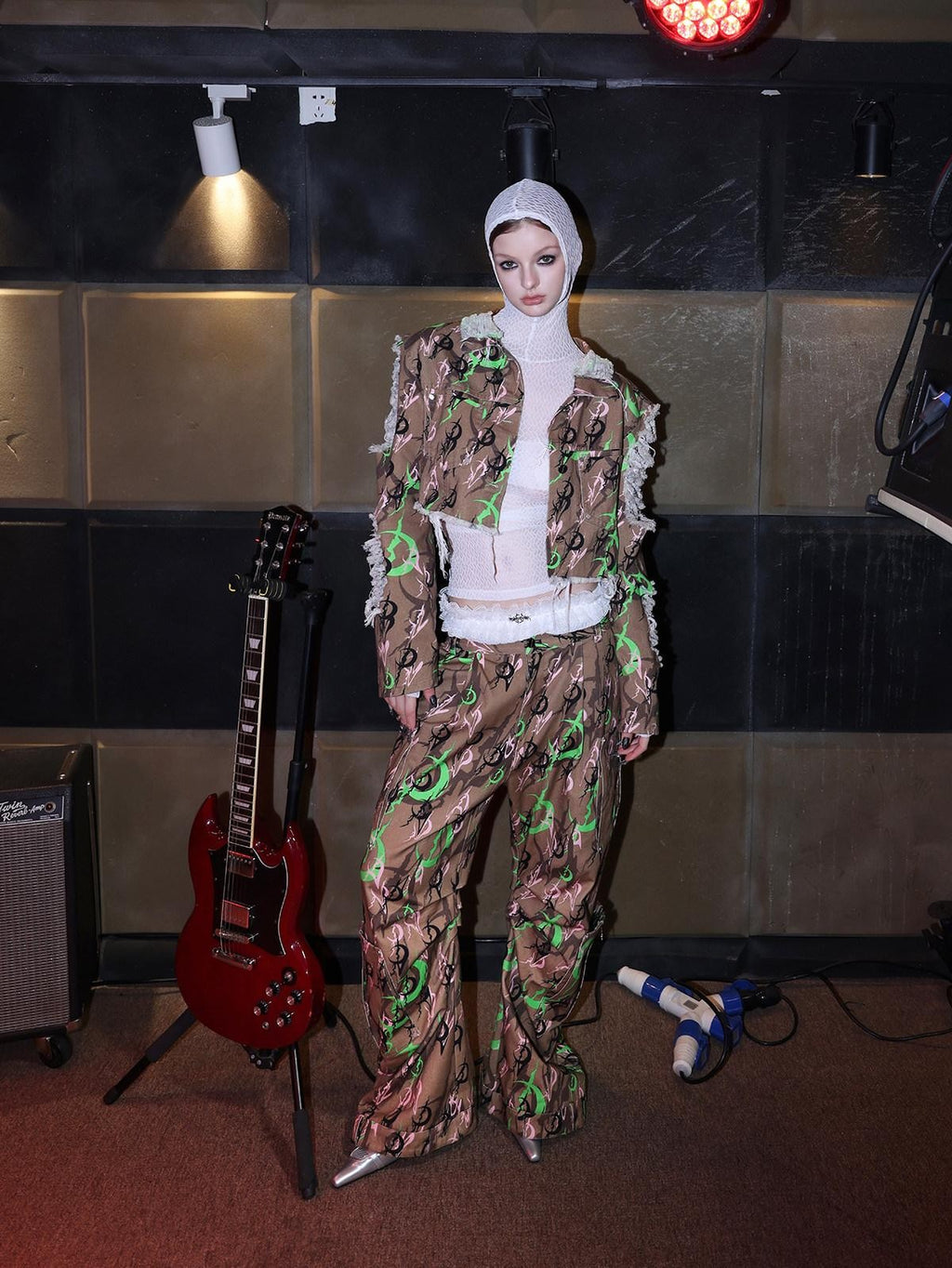 PINKSPINK Electric Moon Camo 3d Sculpted Pocket Baggy Zip Fly Women's Cotton Flare Pants