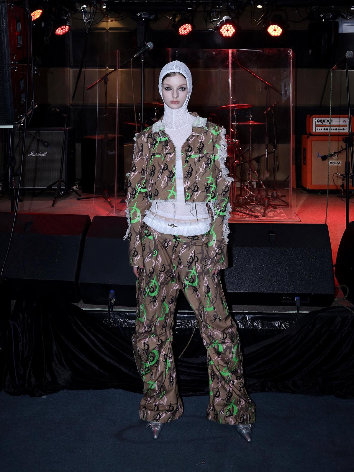 PINKSPINK Electric Moon Camo 3d Sculpted Pocket Baggy Zip Fly Women's Cotton Flare Pants