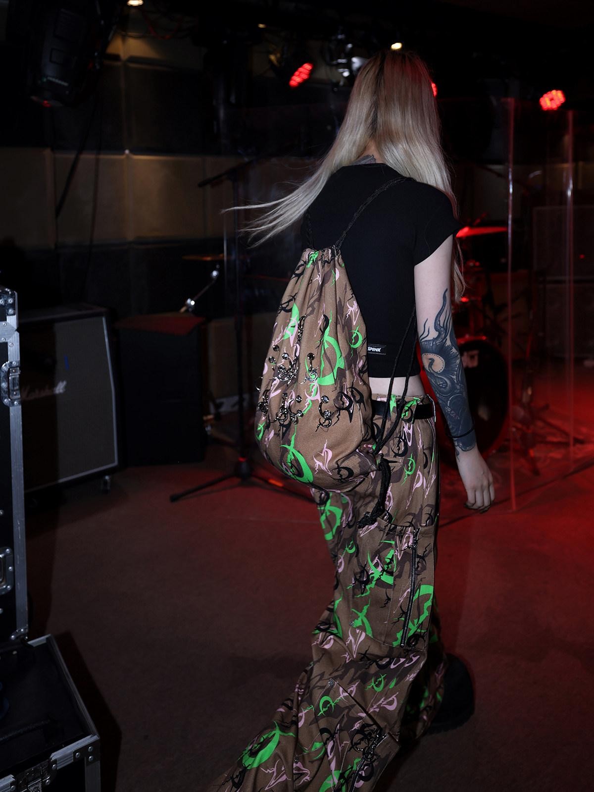 PINKSPINK Electric Moon Camo 3d Sculpted Pocket Baggy Zip Fly Women's Cotton Flare Pants