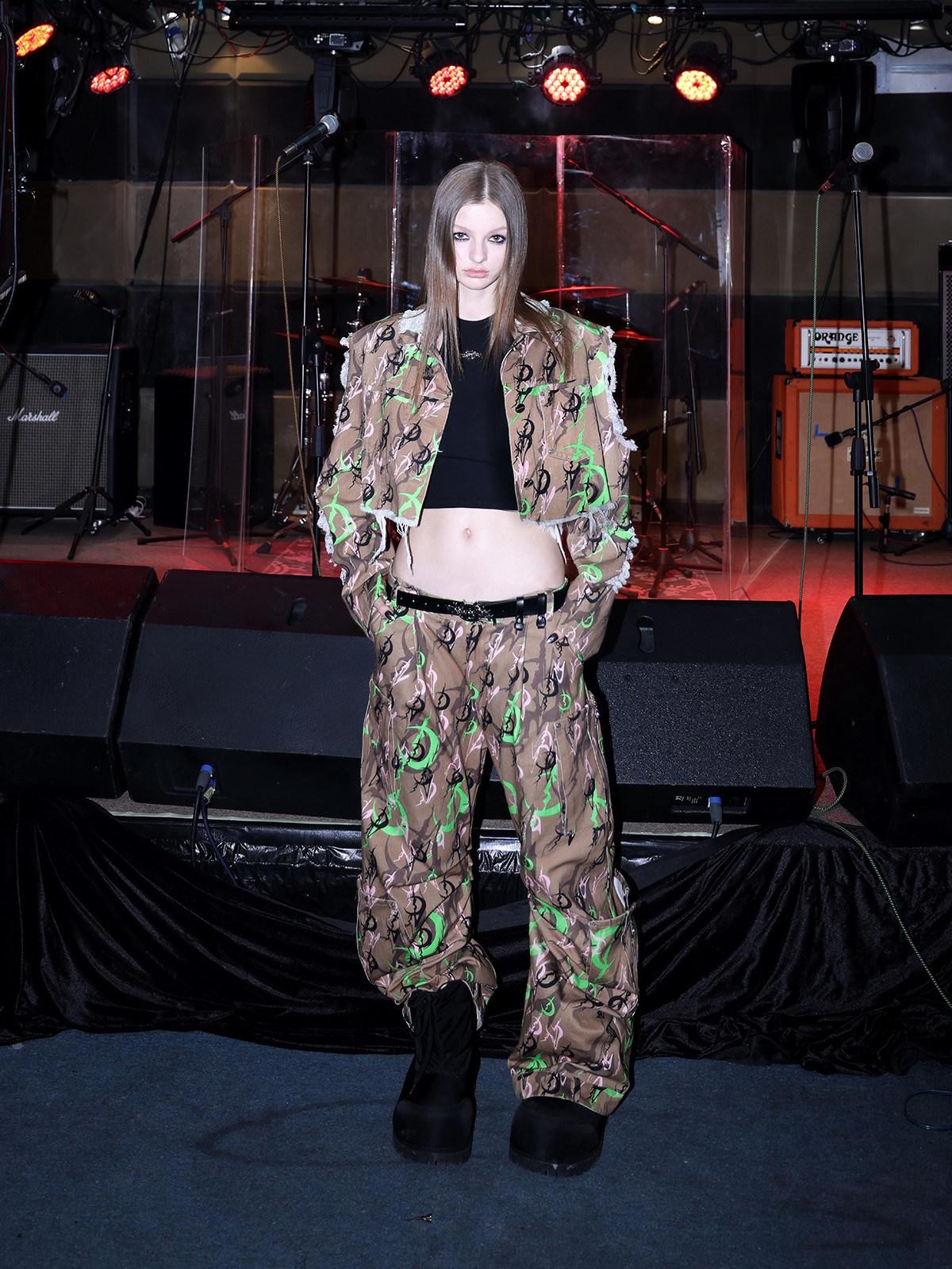PINKSPINK Electric Moon Camo 3d Sculpted Pocket Baggy Zip Fly Women's Cotton Flare Pants