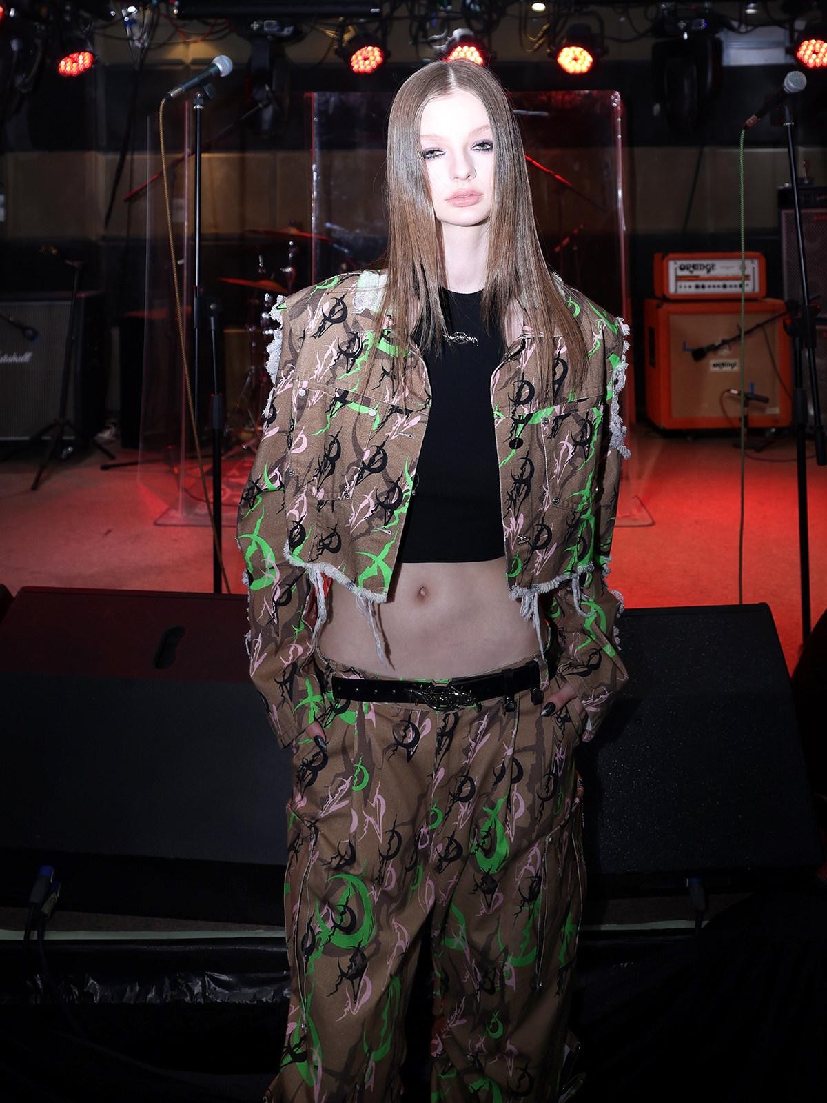 PINKSPINK Electric Moon Camo 3d Sculpted Pocket Baggy Zip Fly Women's Cotton Flare Pants