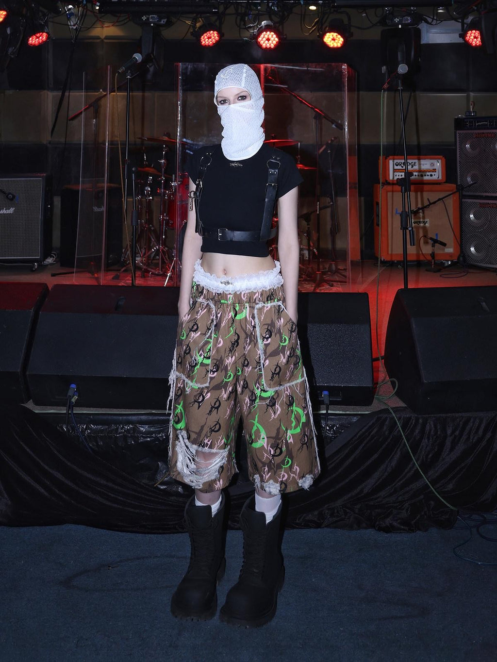 PINKSPINK Electric Moon Camo Ripped Baggy Low Waist Wide Leg Women's Cotton Capri Pants