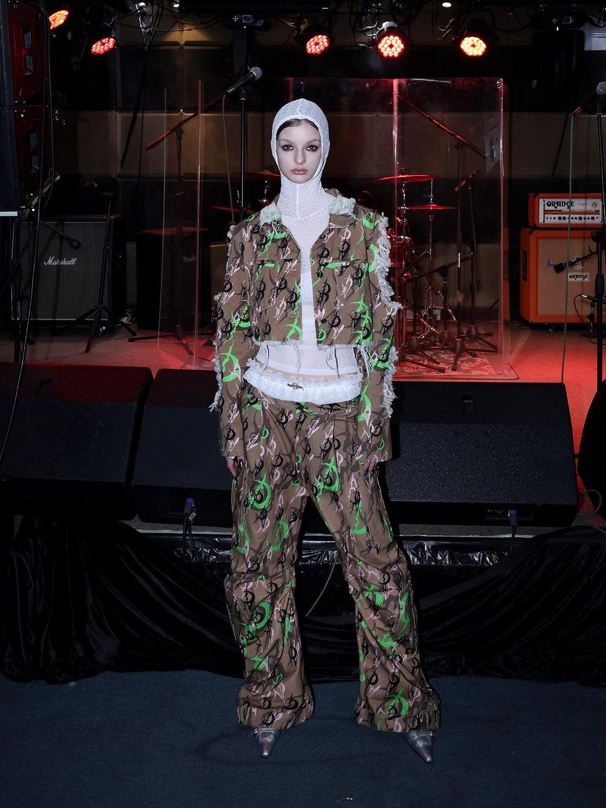 PINKSPINK Electric Moon Camo Sculpted Pocket Baggy Low Rise Zipper Women's Flare Pants