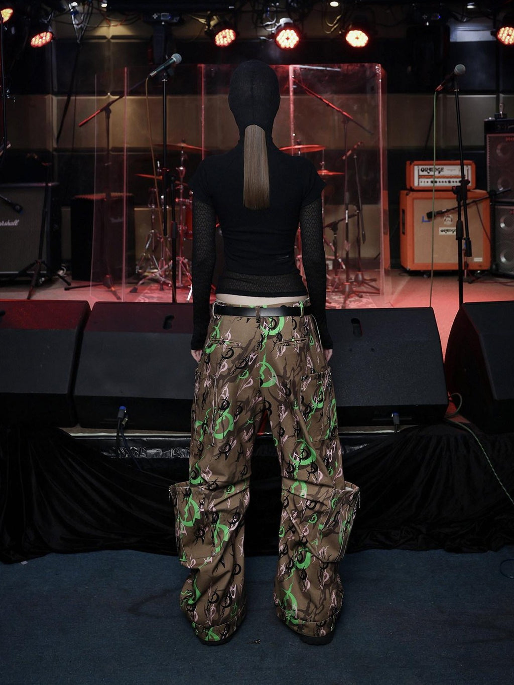PINKSPINK Electric Moon Camo Sculpted Pocket Baggy Low Rise Zipper Women's Flare Pants