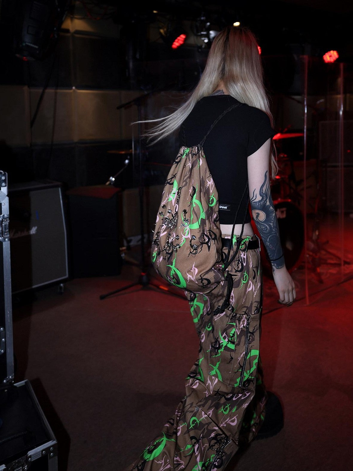 PINKSPINK Electric Moon Camo Sculpted Pocket Baggy Low Rise Zipper Women's Flare Pants