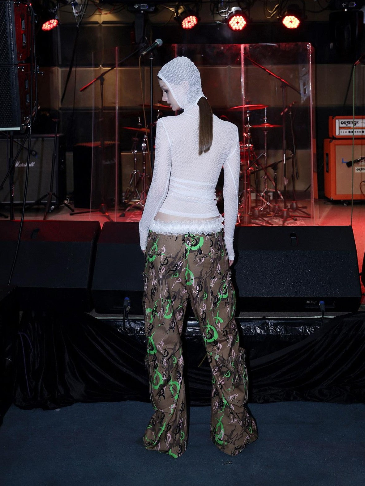 PINKSPINK Electric Moon Camo Sculpted Pocket Baggy Low Rise Zipper Women's Flare Pants