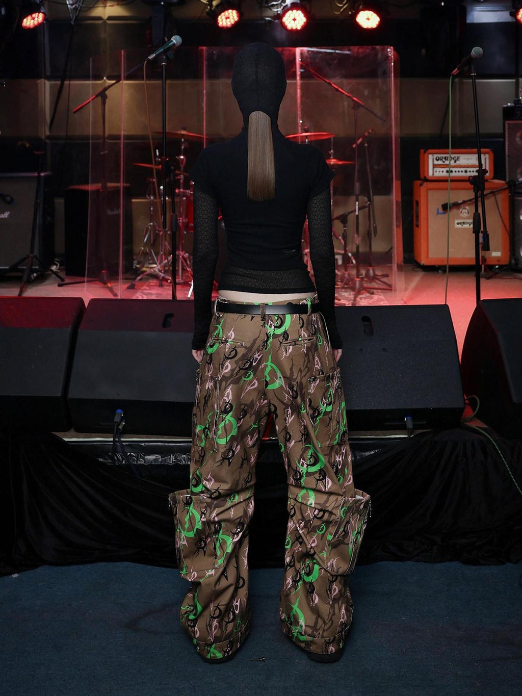 PINKSPINK Electric Moon Camo Sculpted Pocket Baggy Low Rise Zipper Women's Flare Pants