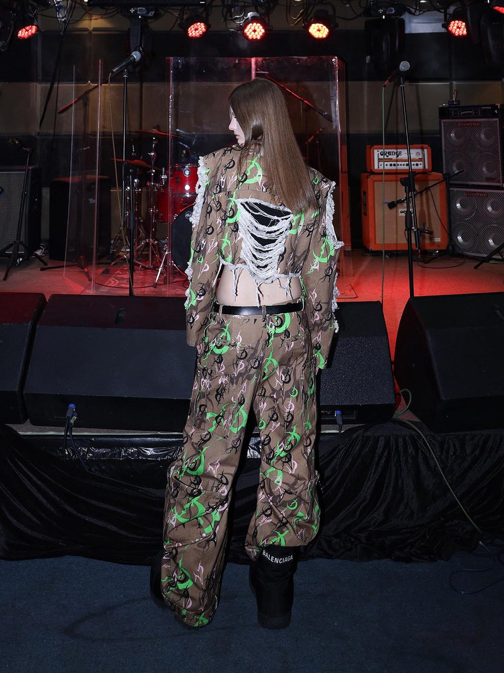PINKSPINK Electric Moon Camo Sculpted Pocket Baggy Low Rise Zipper Women's Flare Pants