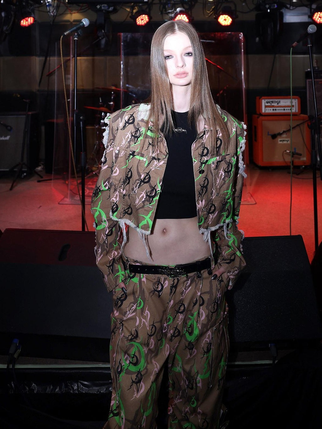 PINKSPINK Electric Moon Camo Sculpted Pocket Baggy Low Rise Zipper Women's Flare Pants