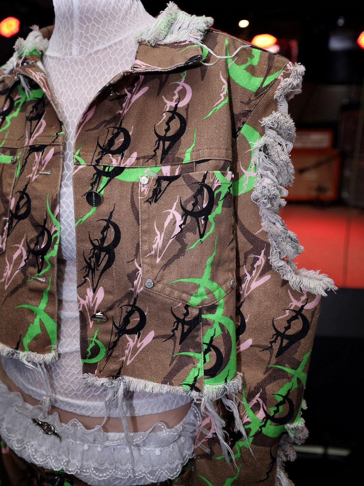 PINKSPINK Electric Moon Camouflage Distressed Metal Studded Women's Cotton Cropped Jackets