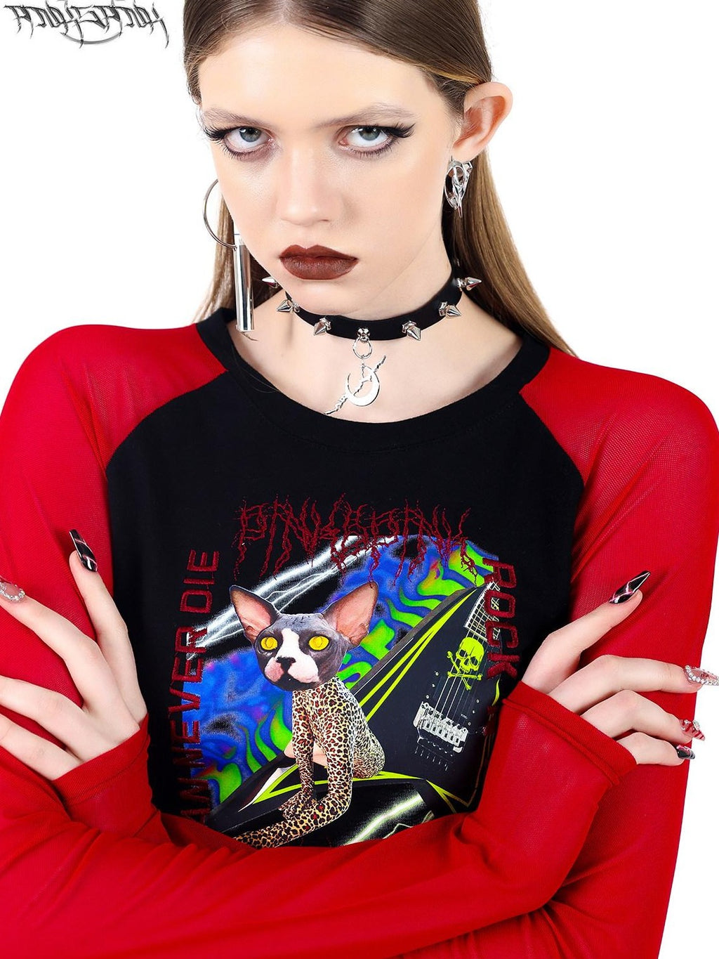 PINKSPINK Electric Moon Pendant Punk Rivet Choker Women's Leather Multi Layer Necklaces