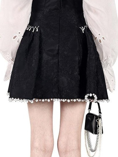 PINKSPINK Embroidered Chinese Strapless Pearl Puff Women's Tube Mini Dresses