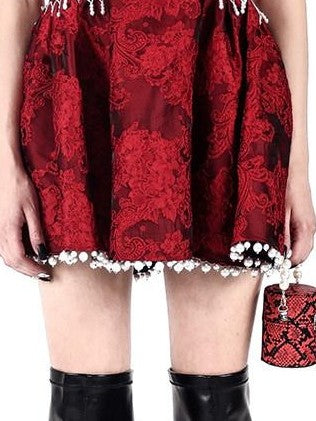 PINKSPINK Embroidered Chinese Strapless Pearl Puff Women's Tube Mini Dresses