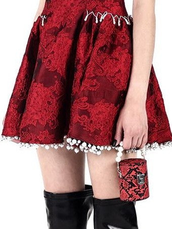 PINKSPINK Embroidered Chinese Strapless Pearl Puff Women's Tube Mini Dresses