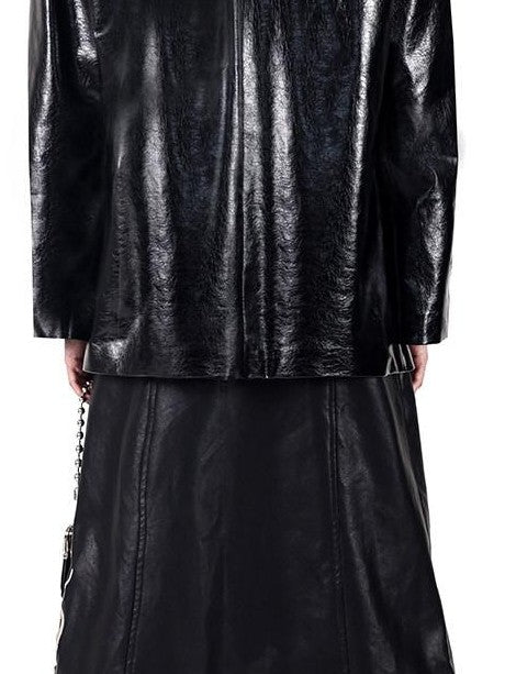 PINKSPINK Embroidered Metal Snap Chinese Padded Shoulders Women's Pu Leather Jackets