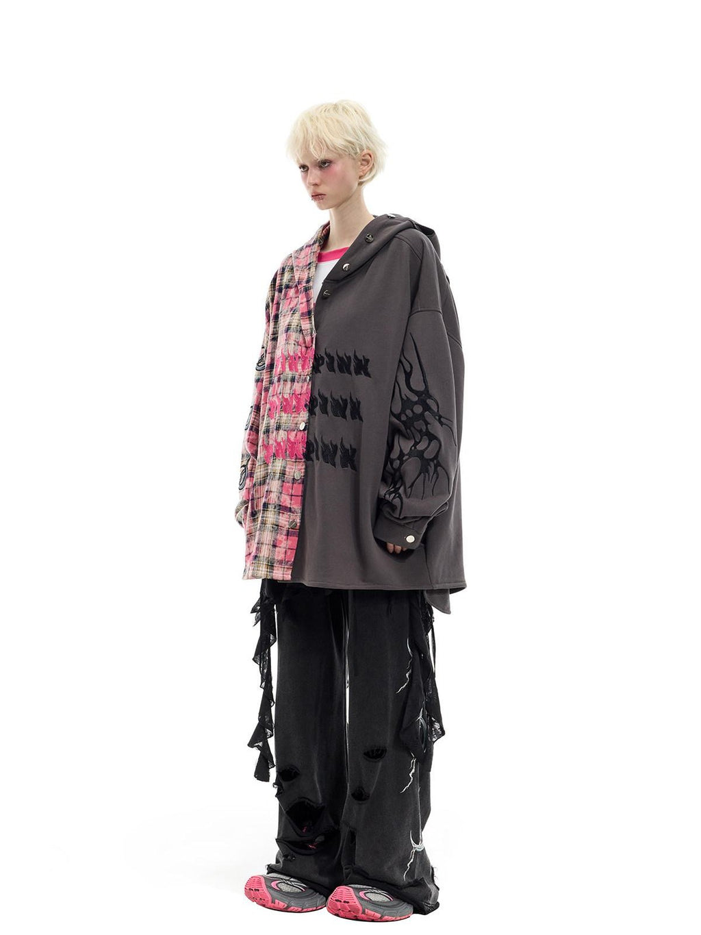 PINKSPINK Embroidered Patchwork Hooded Punk Women's Cotton Oversized Tunic Blouses