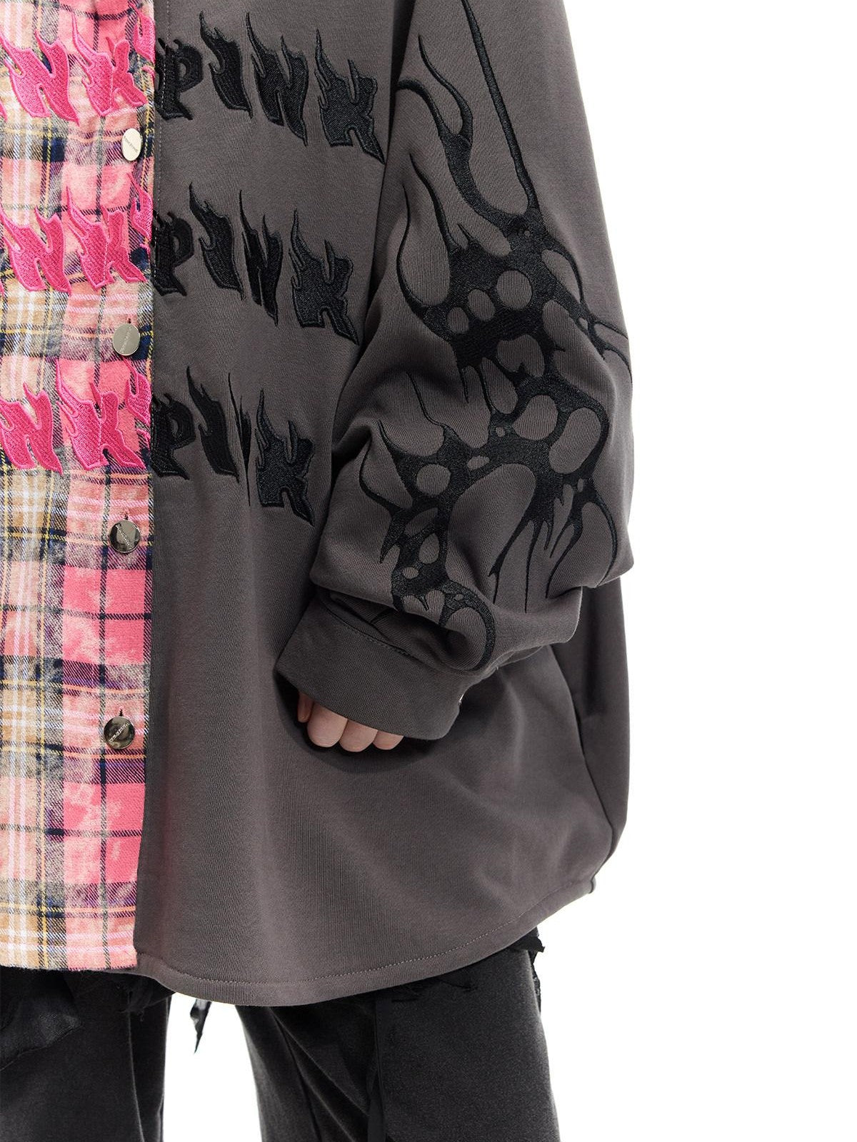 PINKSPINK Embroidered Patchwork Hooded Punk Women's Cotton Oversized Tunic Blouses