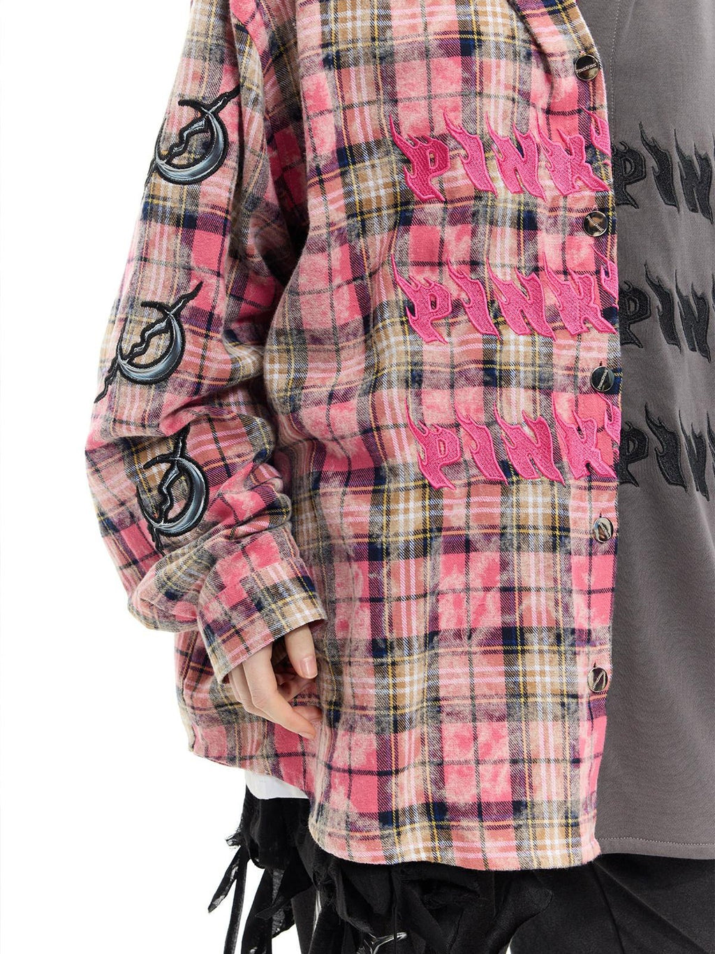 PINKSPINK Embroidered Patchwork Hooded Punk Women's Cotton Oversized Tunic Blouses