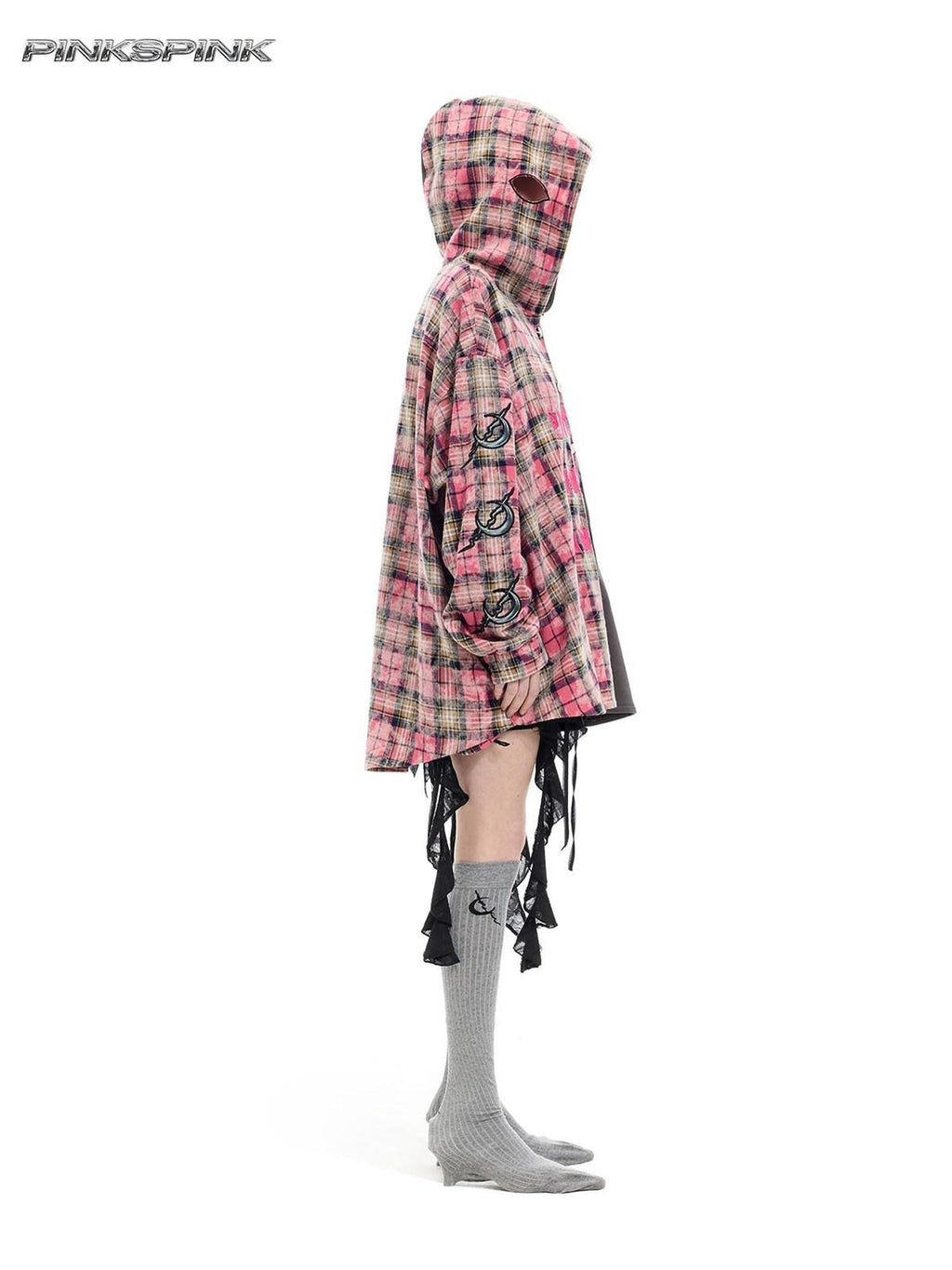 PINKSPINK Embroidered Patchwork Hooded Punk Women's Cotton Oversized Tunic Blouses