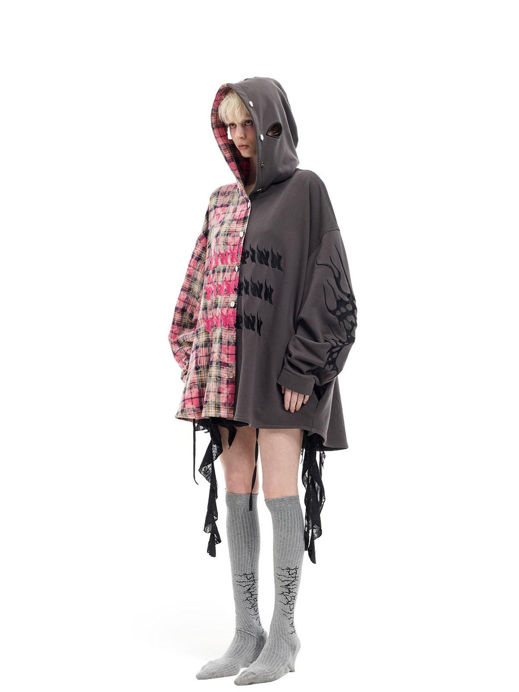 PINKSPINK Embroidered Patchwork Hooded Punk Women's Cotton Oversized Tunic Blouses