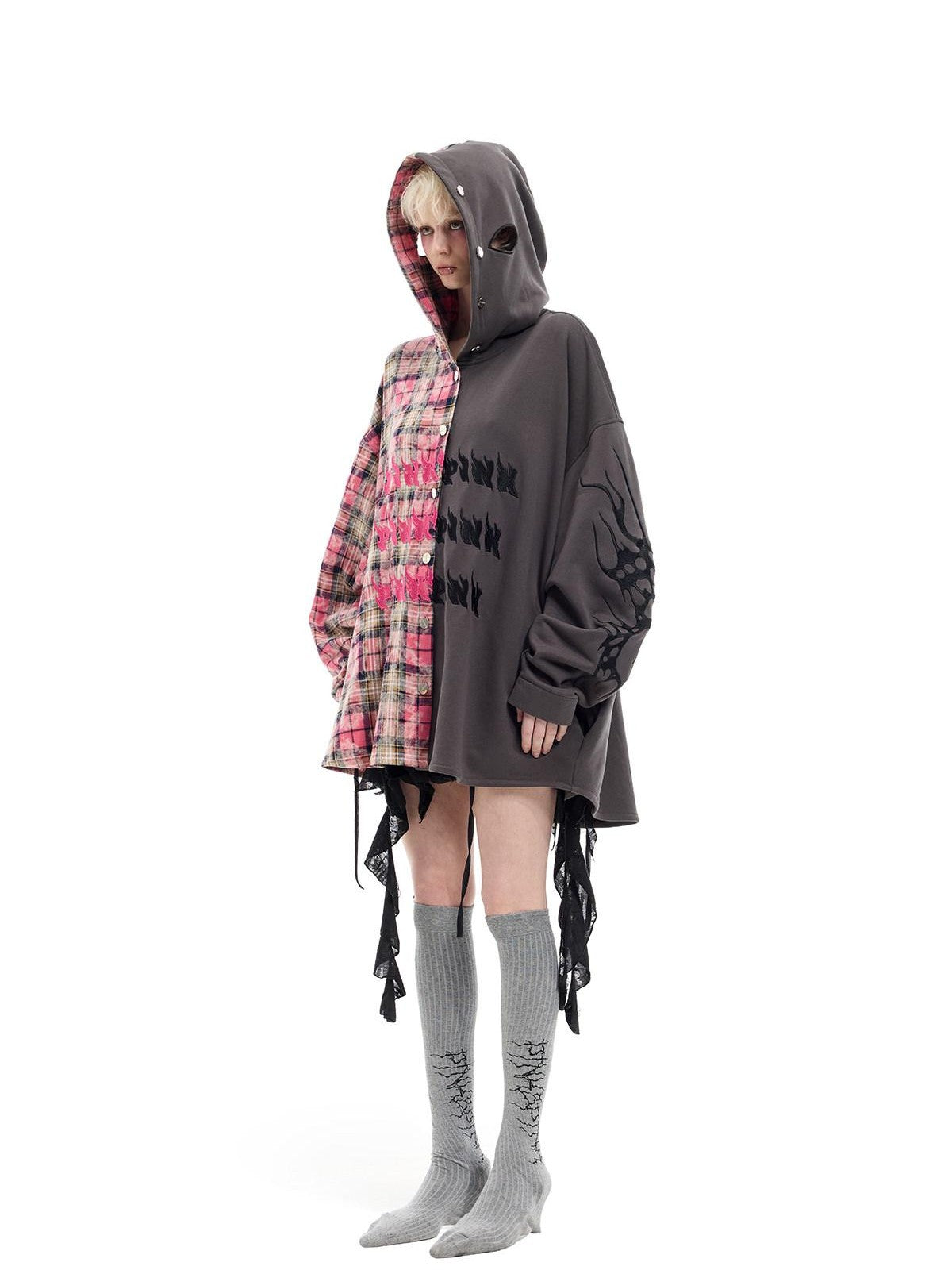 PINKSPINK Embroidered Patchwork Hooded Punk Women's Cotton Oversized Tunic Blouses