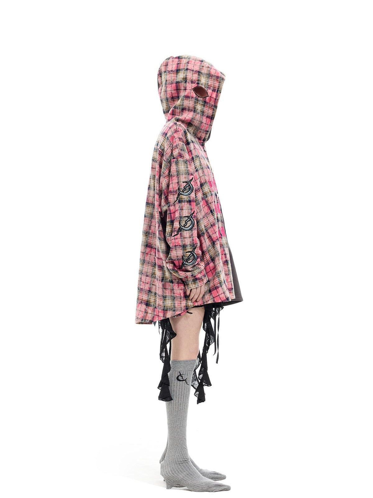 PINKSPINK Embroidered Patchwork Hooded Punk Women's Cotton Oversized Tunic Blouses