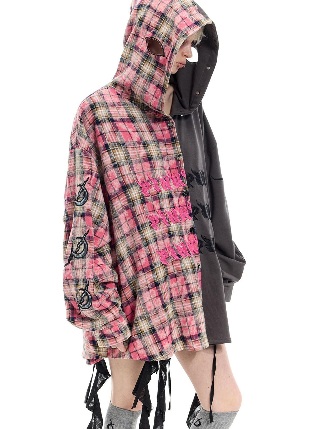 PINKSPINK Embroidered Patchwork Hooded Punk Women's Cotton Oversized Tunic Blouses
