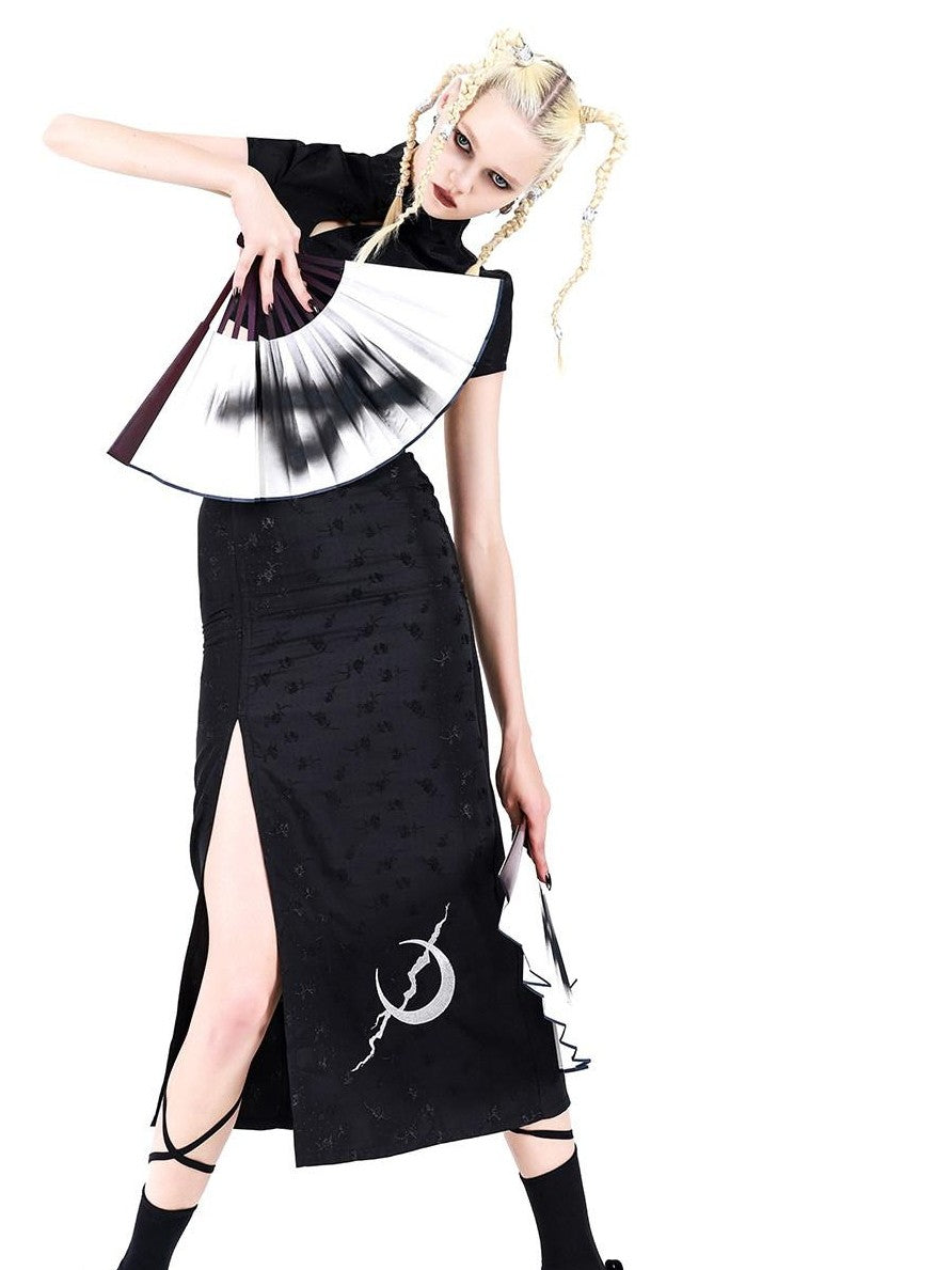 PINKSPINK Embroidered Rose Modified Qipao Stand Collar Women's Matching Skirt Sets