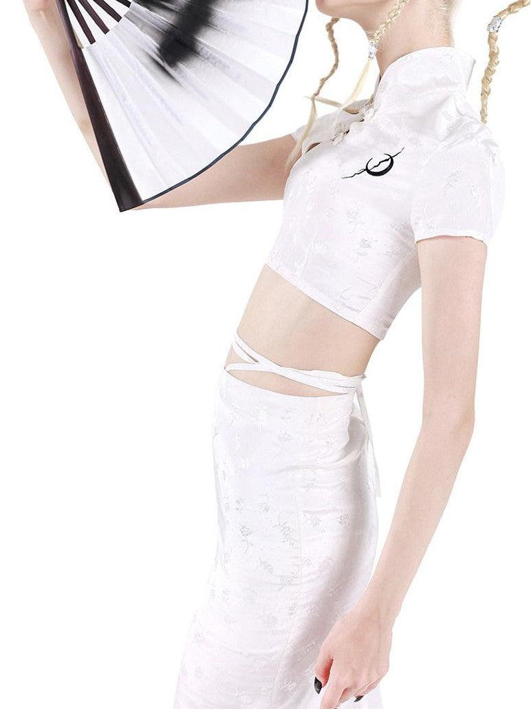 PINKSPINK Embroidered Rose Modified Qipao Stand Collar Women's Matching Skirt Sets