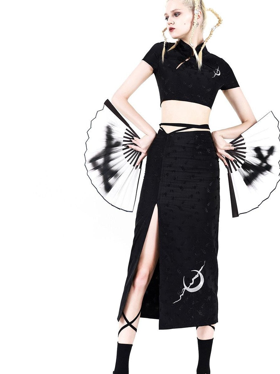 PINKSPINK Embroidered Rose Modified Qipao Stand Collar Women's Matching Skirt Sets